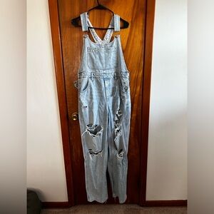 NWT American Eagle Dreamy Drape Ripped Denim Baggy Overall, size medium